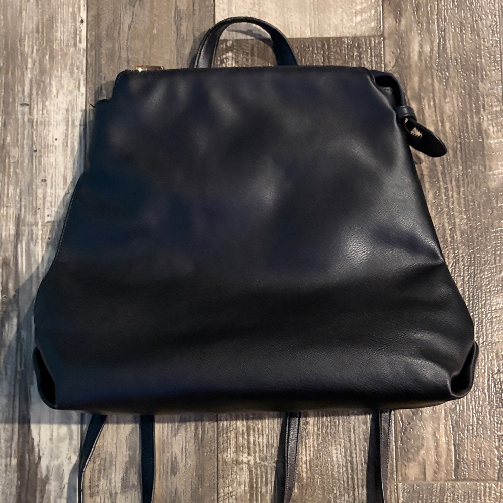 a new day Classic Black Faux Leather Backpack